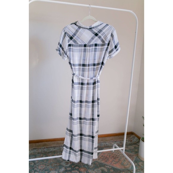 Anthropologie Cloth & Stone Hannah Midi White Plaid Button Down Shirt Dress Sz S - Picture 8 of 11